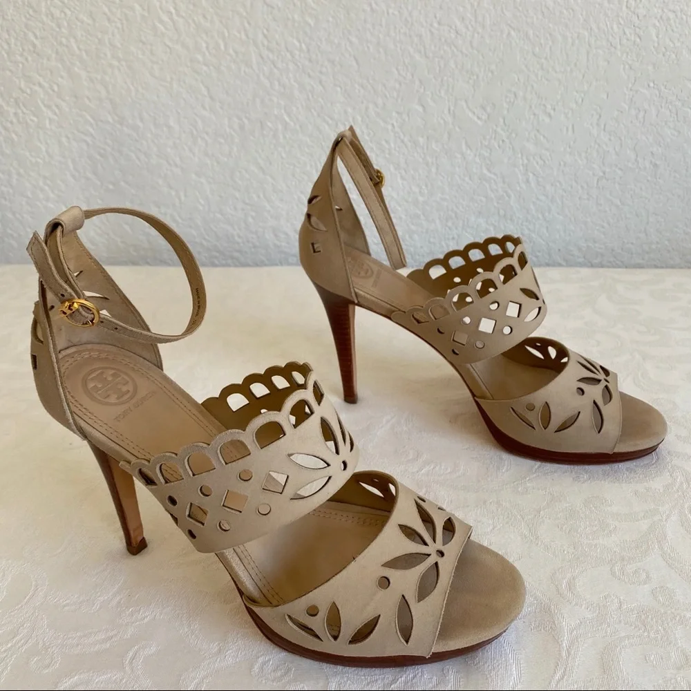 Tory Burch laser cut ankle strap sandals